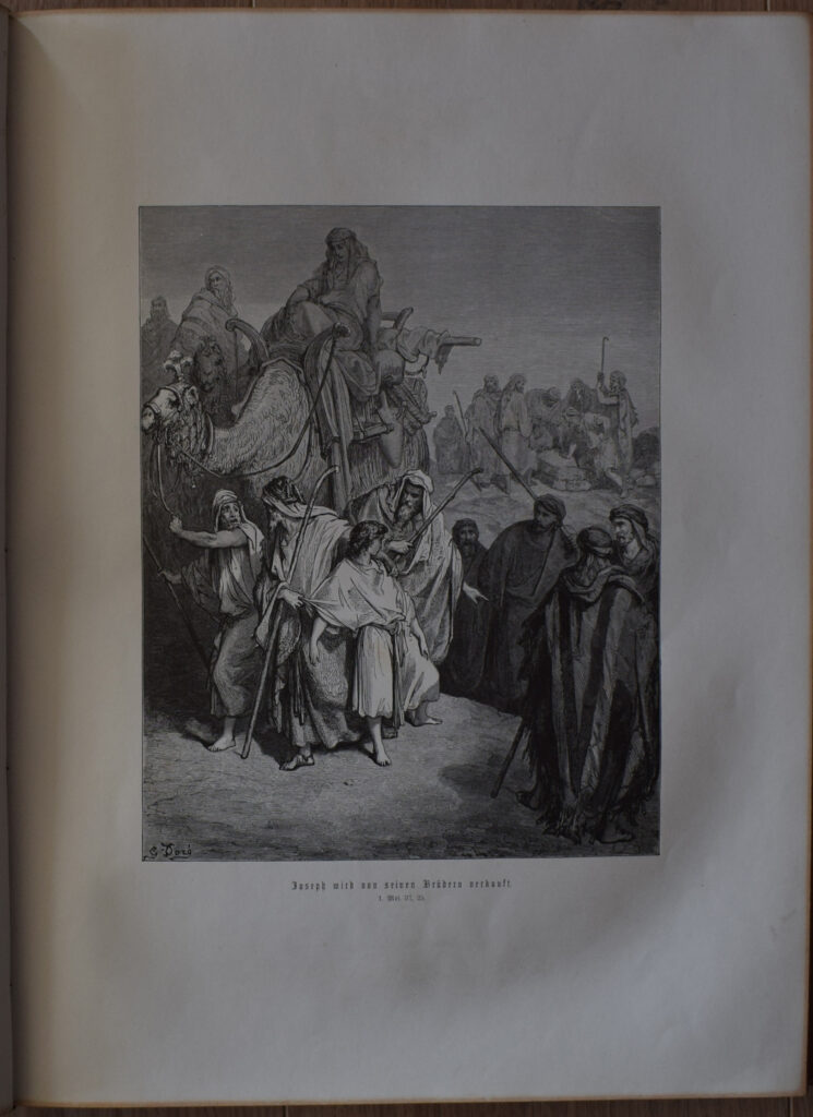 An illustration by Gustave Doré depicting the biblical scene of Joseph being sold by his brothers, showing detailed characters in historical attire.