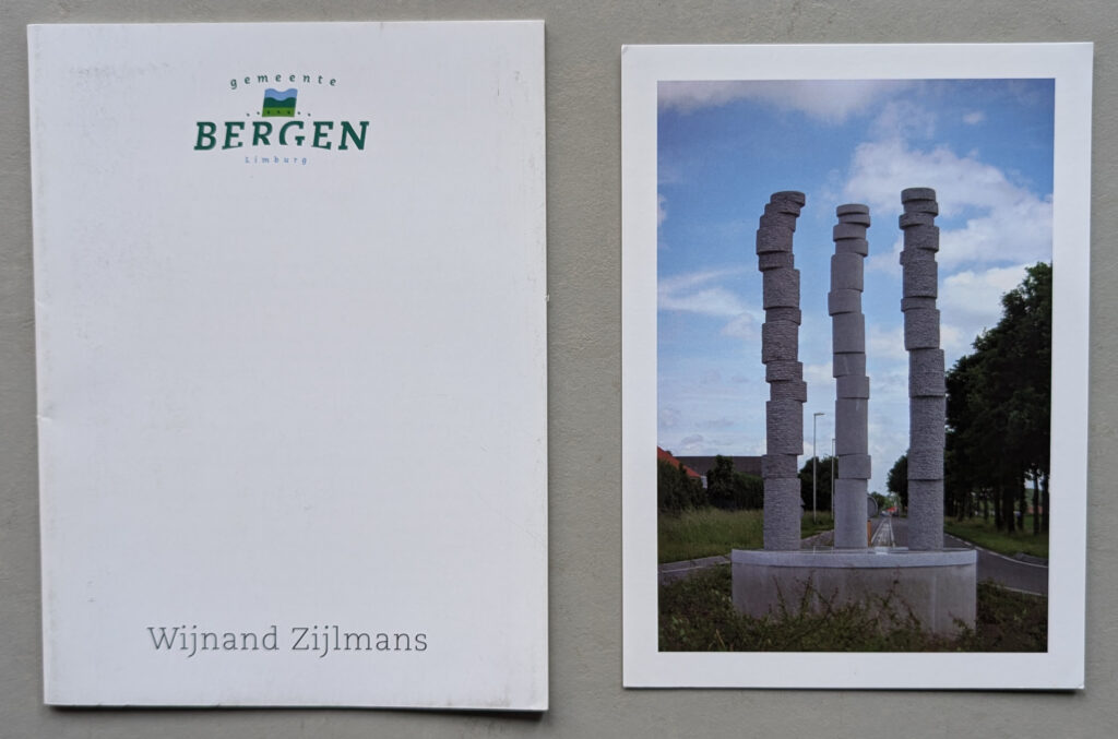 Cover and photograph of a publication featuring Wijnand Zijlmans, displaying three stone sculptures against a blue sky.