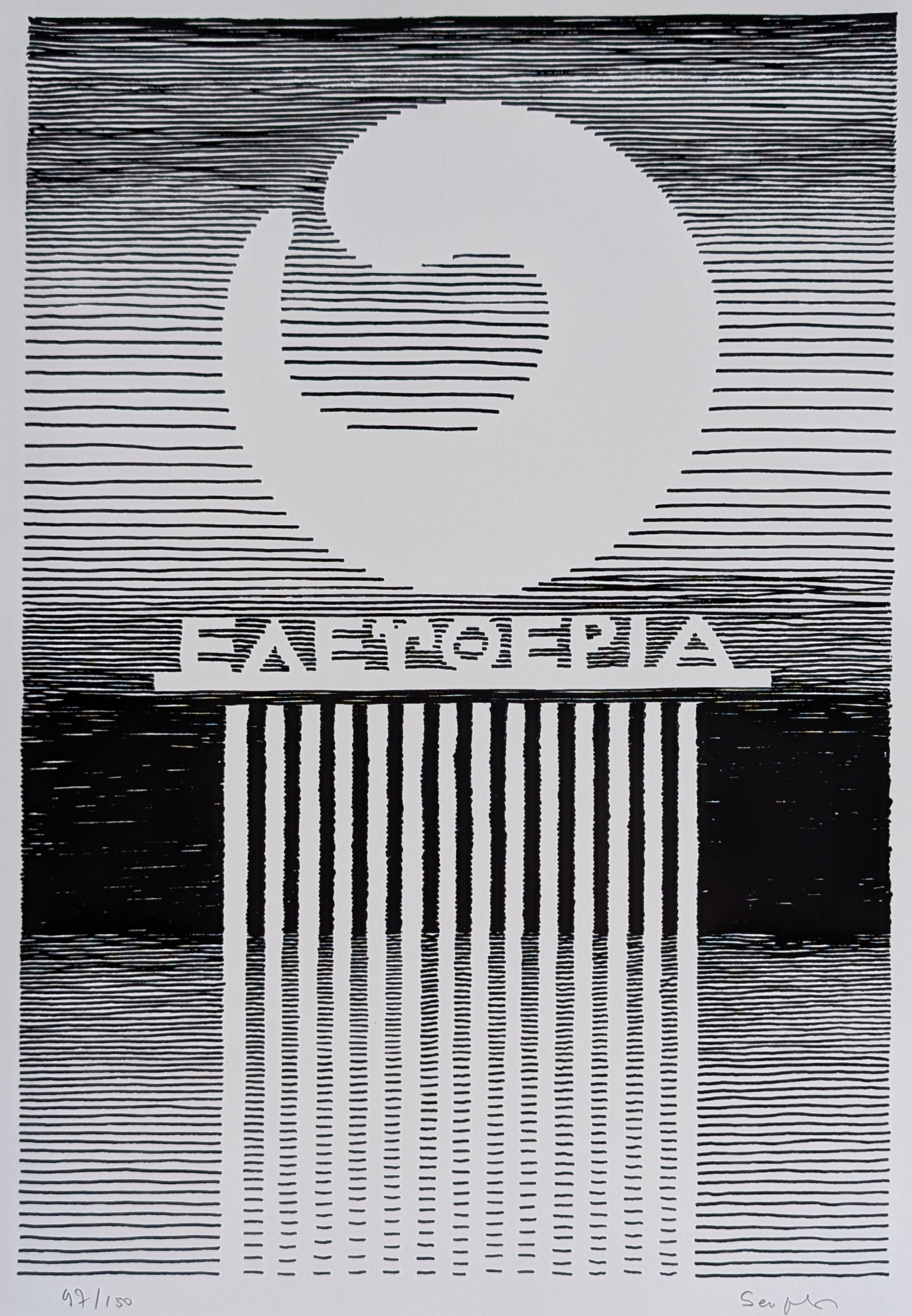 A black and white abstract artwork featuring horizontal and vertical lines, with a prominent spiral shape at the top and the text 'ELECTROPIA' at the center, accompanied by various shading effects.