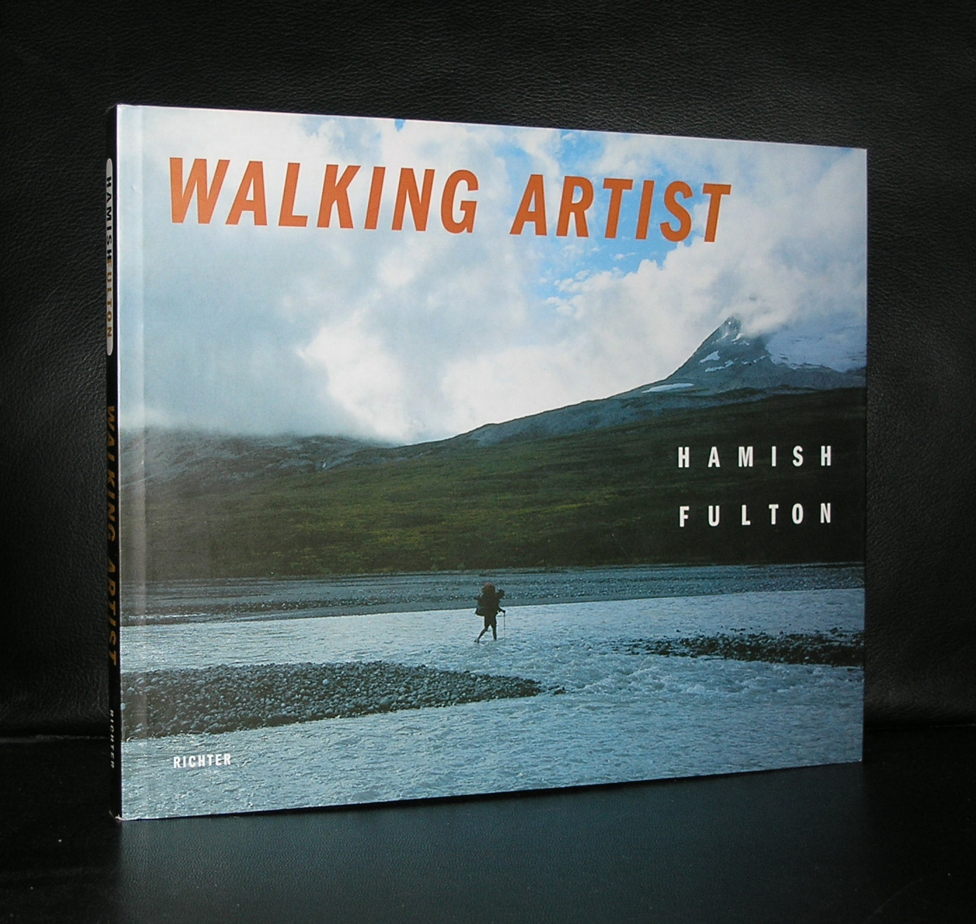 Cover of the book 'Walking Artist' by Hamish Fulton, featuring a landscape photograph of a person walking in a natural setting with mountains and clouds in the background.