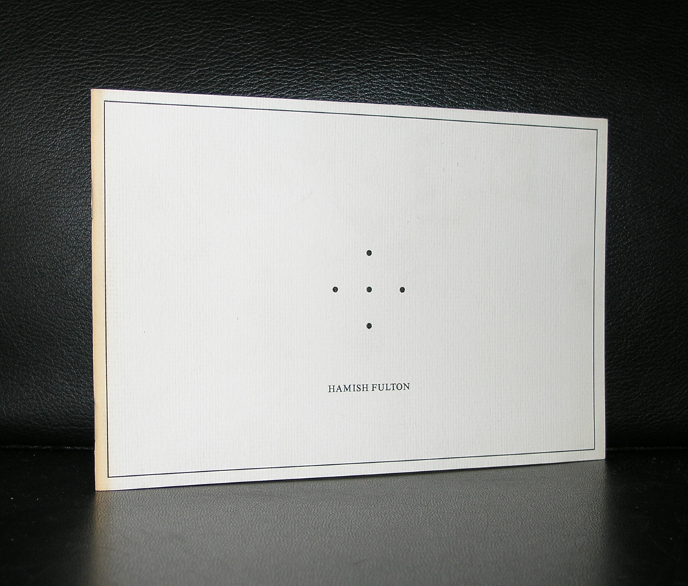 A minimalist booklet cover featuring the name 'HAMISH FULTON' at the bottom and five small black dots arranged in a star pattern on a white background.
