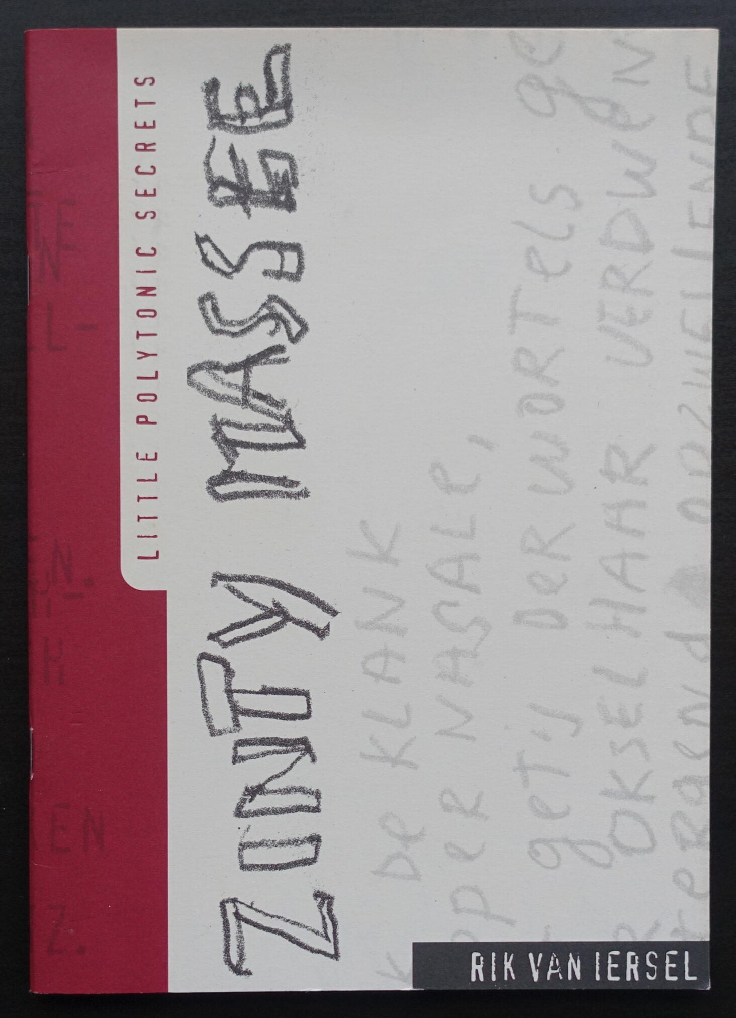 Cover of a publication titled 'Zunty Massee' by Rik van Iersel, featuring a handwritten title and light gray background text.