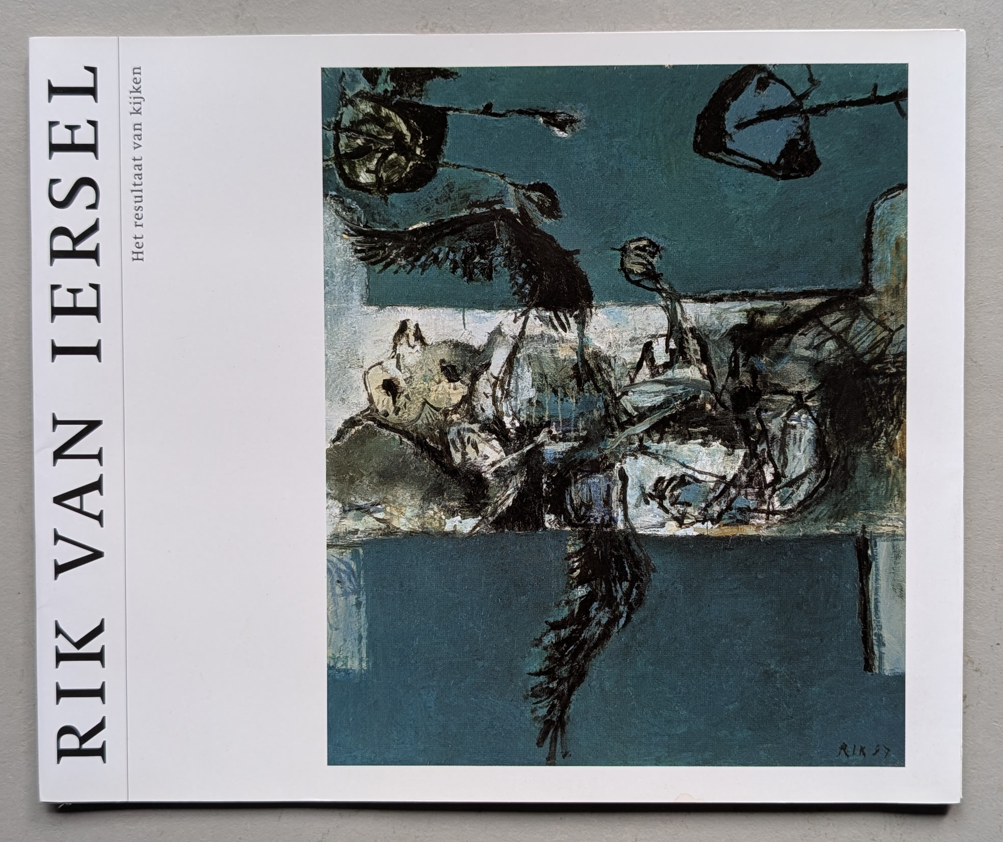 Cover of a publication featuring an artwork by Rik van Iersel, showcasing abstract figures and a dynamic color palette.