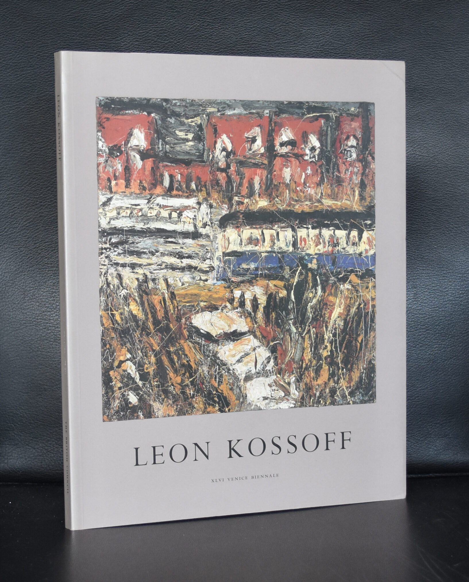 A book cover titled 'Leon Kossoff' featuring artwork by the painter, showcasing a textured, abstract landscape with bold colors and expressive brushstrokes.
