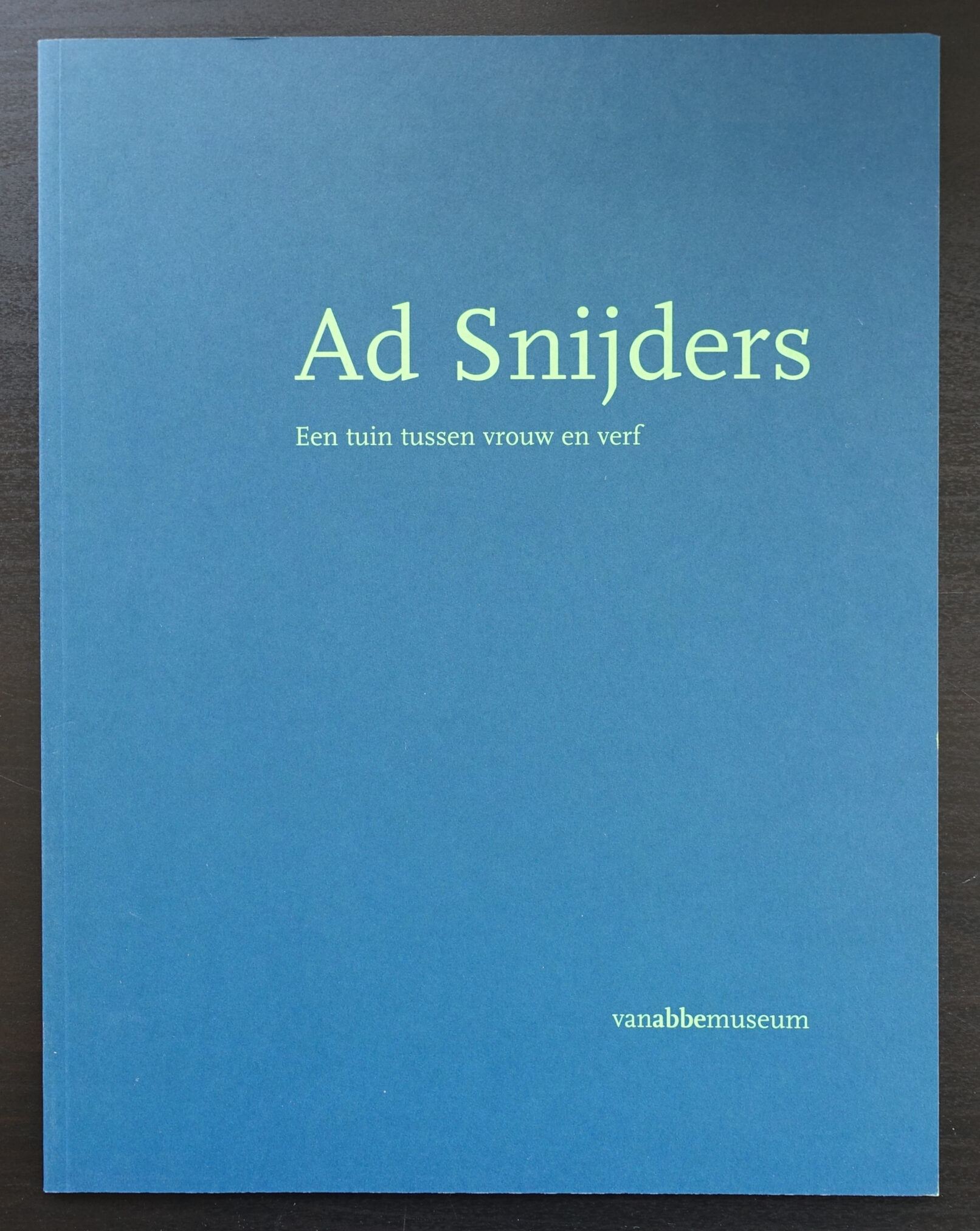 Cover of a book titled 'Ad Snijders: Een tuin tussen vrouw en verf' with a blue background and light green text.