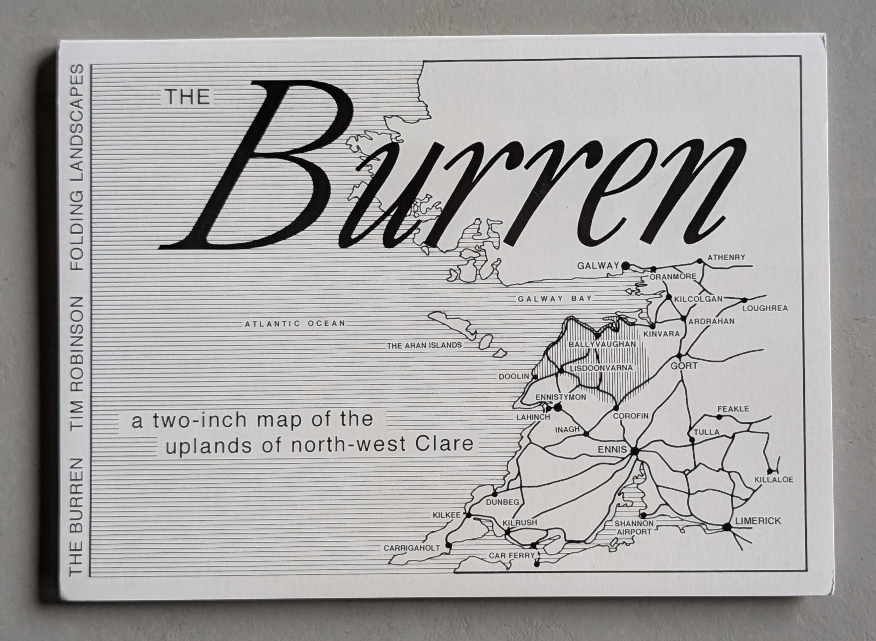 A two-inch map of the uplands of north-west Clare, titled 'The Burren' by Tim Robinson, featuring various towns and geographical markers.