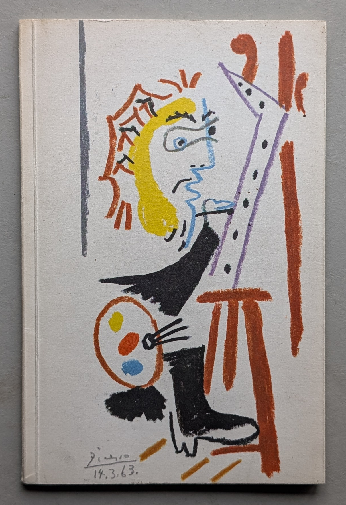 Colorful drawing of a figure with blonde hair and an artist's palette, depicted in a vibrant and abstract style.